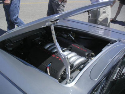 Hood / Trunk prop arm installed on classic Corvette hood